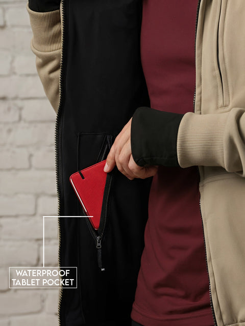 Adro Travel Hoodie for Men | Mens Multi Utility Zipper Hoodies| 320 GSM Soft Cotton |Men's Winter Sweatshirt | Waterproof Pockets Zip-Up Jacket with Hood Eye Shade