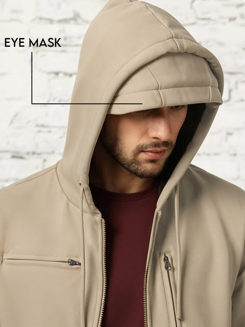 Adro Travel Hoodie for Men | Mens Multi Utility Zipper Hoodies| 320 GSM Soft Cotton |Men's Winter Sweatshirt | Waterproof Pockets Zip-Up Jacket with Hood Eye Shade