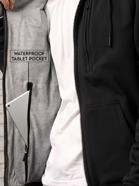 Adro Travel Hoodie for Men | Mens Multi Utility Zipper Hoodies| 320 GSM Soft Cotton |Men's Winter Sweatshirt | Waterproof Pockets Zip-Up Jacket with Hood Eye Shade