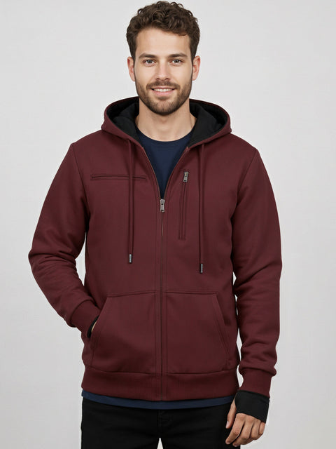 Adro Travel Hoodie for Men | Mens Multi Utility Zipper Hoodies| 320 GSM Soft Cotton |Men's Winter Sweatshirt | Waterproof Pockets Zip-Up Jacket with Hood Eye Shade