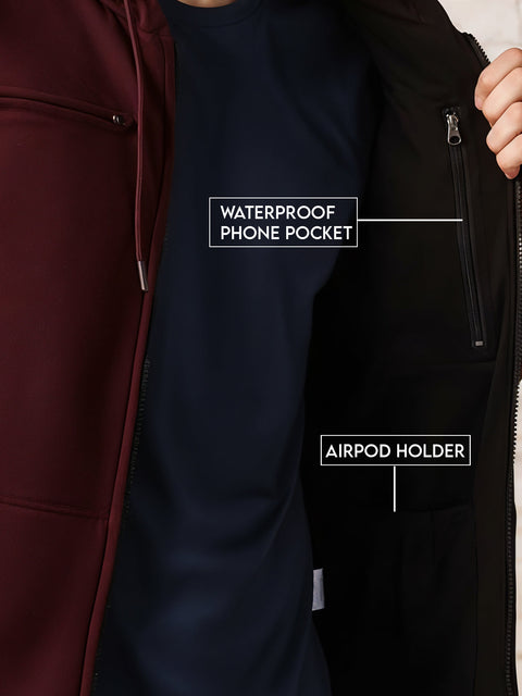 Adro Travel Hoodie for Men | Mens Multi Utility Zipper Hoodies| 320 GSM Soft Cotton |Men's Winter Sweatshirt | Waterproof Pockets Zip-Up Jacket with Hood Eye Shade