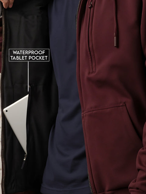 Adro Travel Hoodie for Men | Mens Multi Utility Zipper Hoodies| 320 GSM Soft Cotton |Men's Winter Sweatshirt | Waterproof Pockets Zip-Up Jacket with Hood Eye Shade