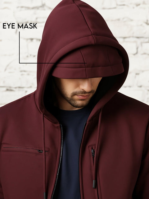 Adro Travel Hoodie for Men | Mens Multi Utility Zipper Hoodies| 320 GSM Soft Cotton |Men's Winter Sweatshirt | Waterproof Pockets Zip-Up Jacket with Hood Eye Shade
