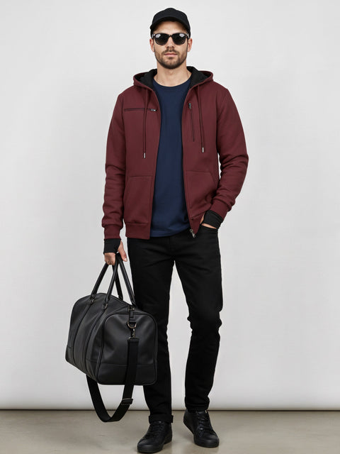 Adro Travel Hoodie for Men | Mens Multi Utility Zipper Hoodies| 320 GSM Soft Cotton |Men's Winter Sweatshirt | Waterproof Pockets Zip-Up Jacket with Hood Eye Shade