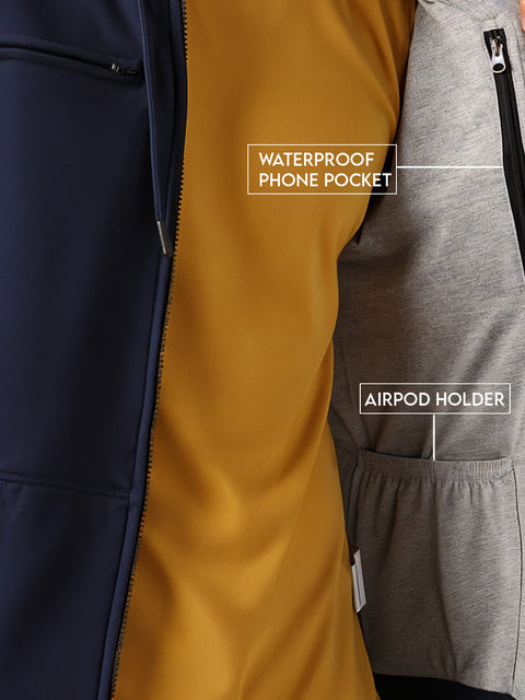 Adro Travel Hoodie for Men | Mens Multi Utility Zipper Hoodies| 320 GSM Soft Cotton |Men's Winter Sweatshirt | Waterproof Pockets Zip-Up Jacket with Hood Eye Shade