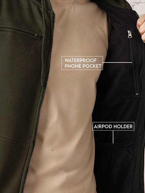 Adro Travel Hoodie for Men | Mens Multi Utility Zipper Hoodies| 320 GSM Soft Cotton |Men's Winter Sweatshirt | Waterproof Pockets Zip-Up Jacket with Hood Eye Shade