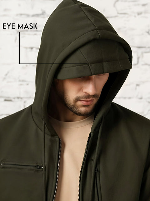 Adro Travel Hoodie for Men | Mens Multi Utility Zipper Hoodies| 320 GSM Soft Cotton |Men's Winter Sweatshirt | Waterproof Pockets Zip-Up Jacket with Hood Eye Shade