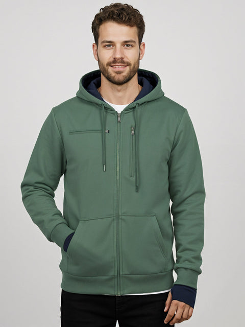 Adro Travel Hoodie for Men | Mens Multi Utility Zipper Hoodies| 320 GSM Soft Cotton |Men's Winter Sweatshirt | Waterproof Pockets Zip-Up Jacket with Hood Eye Shade