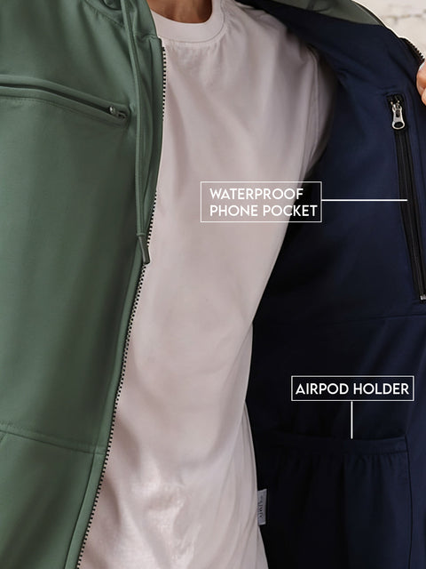 Adro Travel Hoodie for Men | Mens Multi Utility Zipper Hoodies| 320 GSM Soft Cotton |Men's Winter Sweatshirt | Waterproof Pockets Zip-Up Jacket with Hood Eye Shade