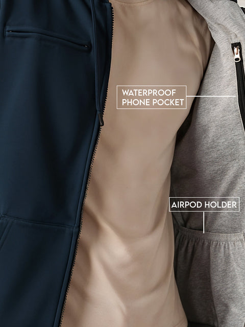 Adro Travel Hoodie for Men | Mens Multi Utility Zipper Hoodies| 320 GSM Soft Cotton |Men's Winter Sweatshirt | Waterproof Pockets Zip-Up Jacket with Hood Eye Shade