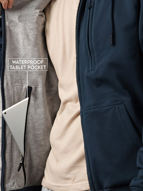 Adro Travel Hoodie for Men | Mens Multi Utility Zipper Hoodies| 320 GSM Soft Cotton |Men's Winter Sweatshirt | Waterproof Pockets Zip-Up Jacket with Hood Eye Shade