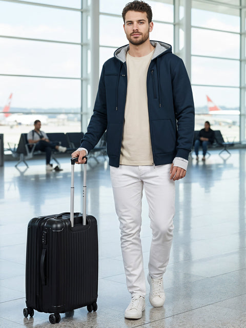 Adro Travel Hoodie for Men | Mens Multi Utility Zipper Hoodies| 320 GSM Soft Cotton |Men's Winter Sweatshirt | Waterproof Pockets Zip-Up Jacket with Hood Eye Shade