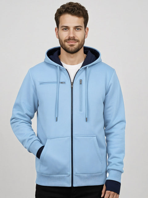 Adro Travel Hoodie for Men | Mens Multi Utility Zipper Hoodies| 320 GSM Soft Cotton |Men's Winter Sweatshirt | Waterproof Pockets Zip-Up Jacket with Hood Eye Shade
