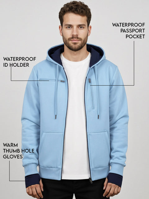 Adro Travel Hoodie for Men | Mens Multi Utility Zipper Hoodies| 320 GSM Soft Cotton |Men's Winter Sweatshirt | Waterproof Pockets Zip-Up Jacket with Hood Eye Shade