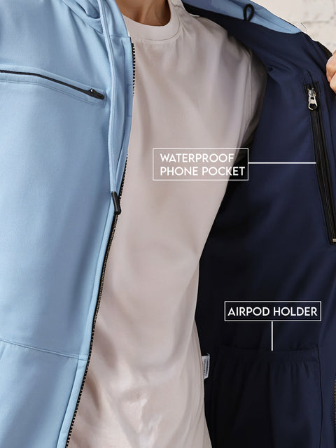 Adro Travel Hoodie for Men | Mens Multi Utility Zipper Hoodies| 320 GSM Soft Cotton |Men's Winter Sweatshirt | Waterproof Pockets Zip-Up Jacket with Hood Eye Shade