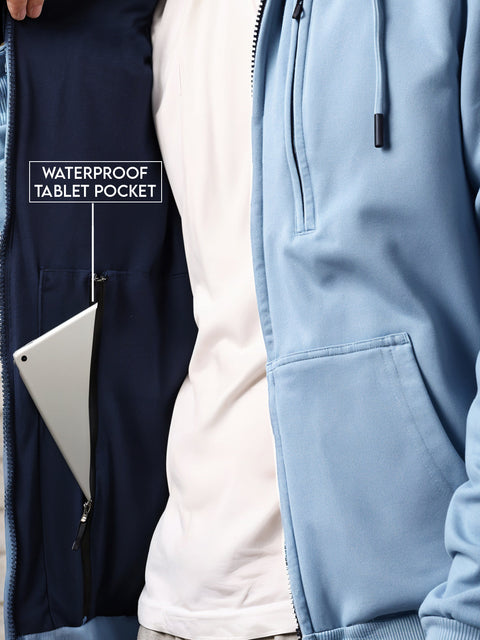 Adro Travel Hoodie for Men | Mens Multi Utility Zipper Hoodies| 320 GSM Soft Cotton |Men's Winter Sweatshirt | Waterproof Pockets Zip-Up Jacket with Hood Eye Shade