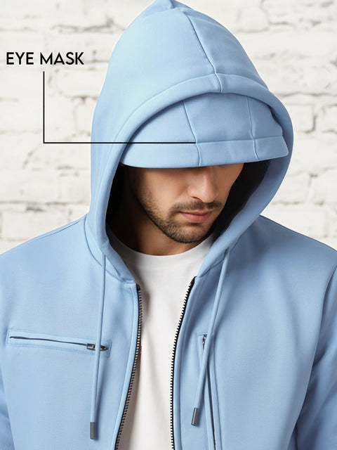 Adro Travel Hoodie for Men | Mens Multi Utility Zipper Hoodies| 320 GSM Soft Cotton |Men's Winter Sweatshirt | Waterproof Pockets Zip-Up Jacket with Hood Eye Shade