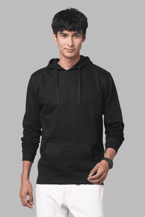 ADRO Men's Fleece Cotton Solid Black Hoodie