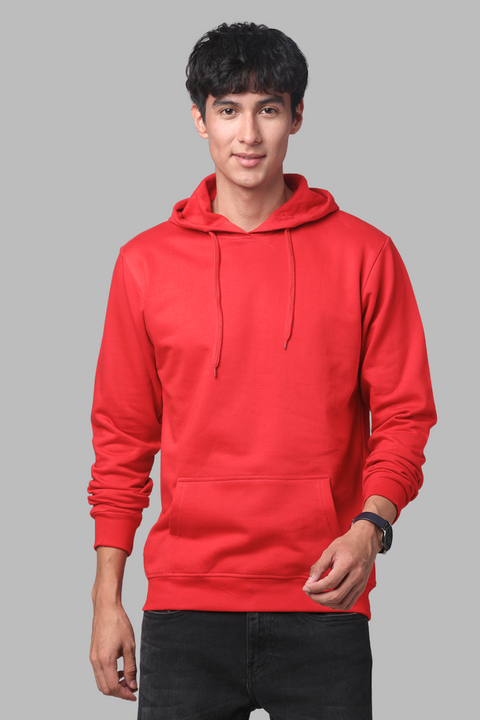 Buy Men s Cotton Solid Red Hoodie Online ADRO