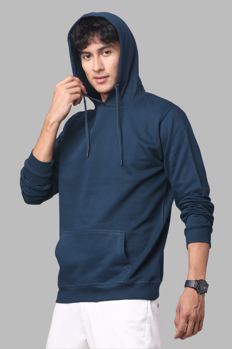 ADRO Men's Cotton Solid Teal Hoodie