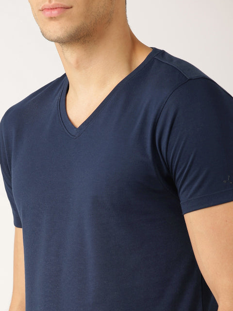 Buy Black, Navy Blue V Neck Half Sleeve T-shirt for Men (Pack of 2