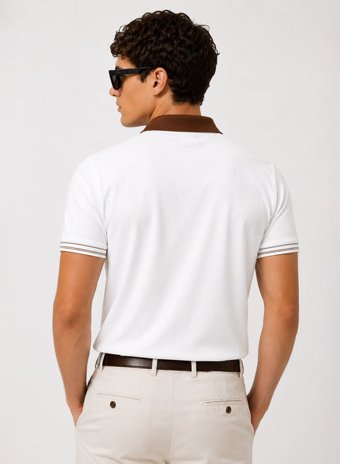 Mens Premium Cotton Polo T-Shirt | 220 GSM Soft Fabric | Casual stylish Look | Zipper Polo Design Polo T shirt | Polo Tshirt for All-Day Wear | Bright White