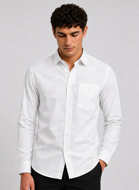 ADRO Men's Textured Windowpane Check Shirt - White
