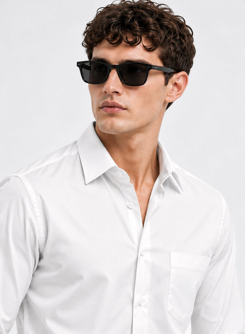 ADRO Men's Premium Cotton Satin Shirt | Solid Full Sleeve Casual Shirt | Regular Fit | White