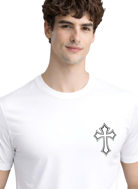 Adro Mens Cross Printed T-Shirt | Minimal Chest Graphic Cotton Casual Tshirt | Trendy Stylish Comfortable Regular Fit T shirt for Men