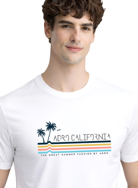 Adro Mens California Graphic T-Shirt | Retro Stripe Print Cotton Summer Tshirt | Stylish Beach T shirt | Comfortable Graphic Tee