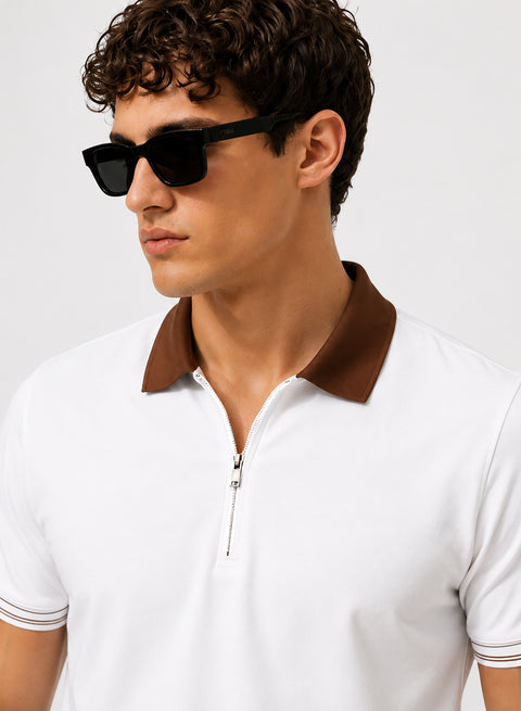 Mens Premium Cotton Polo T-Shirt | 220 GSM Soft Fabric | Casual stylish Look | Zipper Polo Design Polo T shirt | Polo Tshirt for All-Day Wear | Bright White