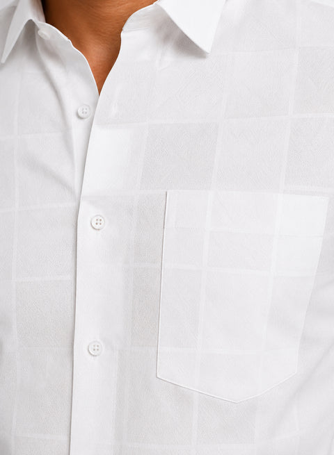 ADRO Men's Textured Windowpane Check Shirt - White