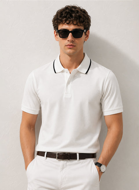 ADRO Mens Polo TShirt | Airtex Cotton Matty Fabric | Regular Fit | Breathable, Durable & Premium Casual Polo T-Shirt for Men | Bright White