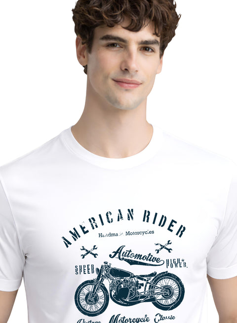 Adro Mens American Rider Printed T-Shirt | 100% Cotton T shirt for Bikers | Stylish Casual Tee Summer Regular Fit Biker Tshirt