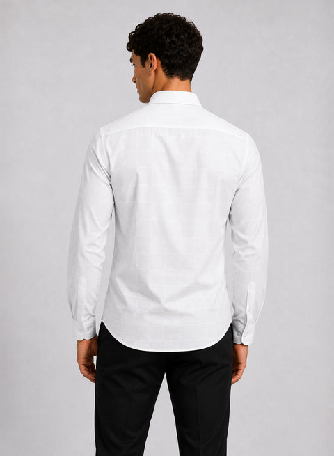 ADRO Men's Textured Windowpane Check Shirt - White