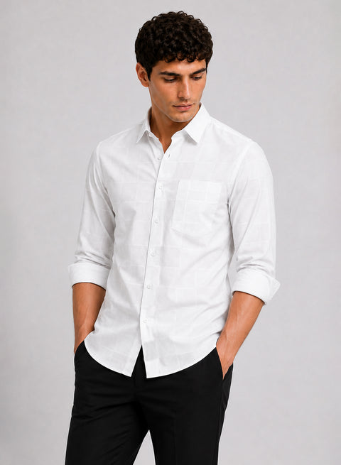 ADRO Men's Textured Windowpane Check Shirt - White