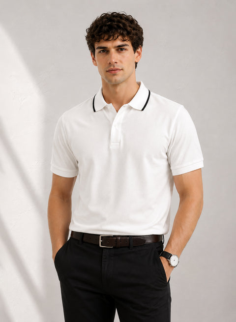 ADRO Mens Polo TShirt | Airtex Cotton Matty Fabric | Regular Fit | Breathable, Durable & Premium Casual Polo T-Shirt for Men | Bright White