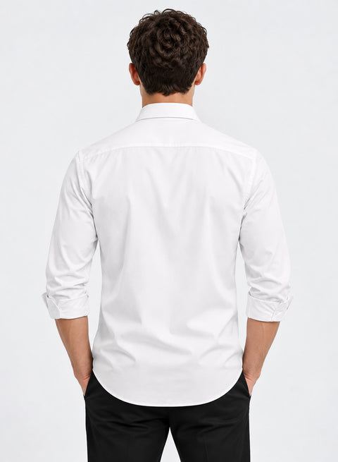 ADRO Men's Premium Cotton Satin Shirt | Solid Full Sleeve Casual Shirt | Regular Fit | White