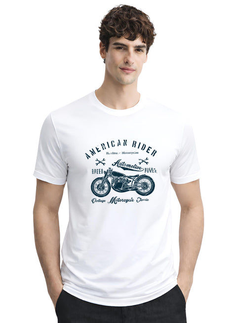 Adro Mens American Rider Printed T-Shirt | 100% Cotton T shirt for Bikers | Stylish Casual Tee Summer Regular Fit Biker Tshirt
