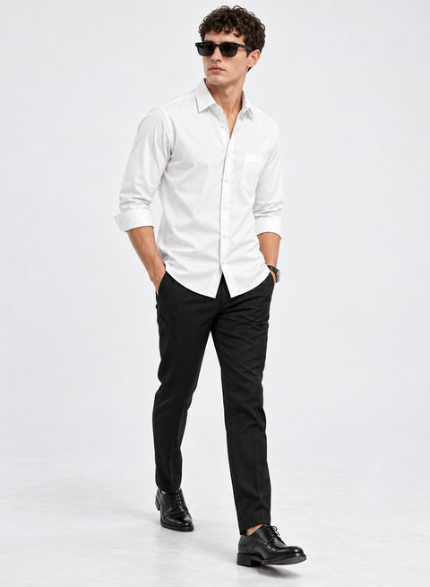 ADRO Men's Premium Cotton Satin Shirt | Solid Full Sleeve Casual Shirt | Regular Fit | White
