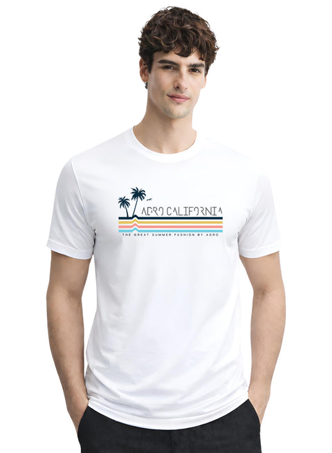 Adro Mens California Graphic T-Shirt | Retro Stripe Print Cotton Summer Tshirt | Stylish Beach T shirt | Comfortable Graphic Tee White
