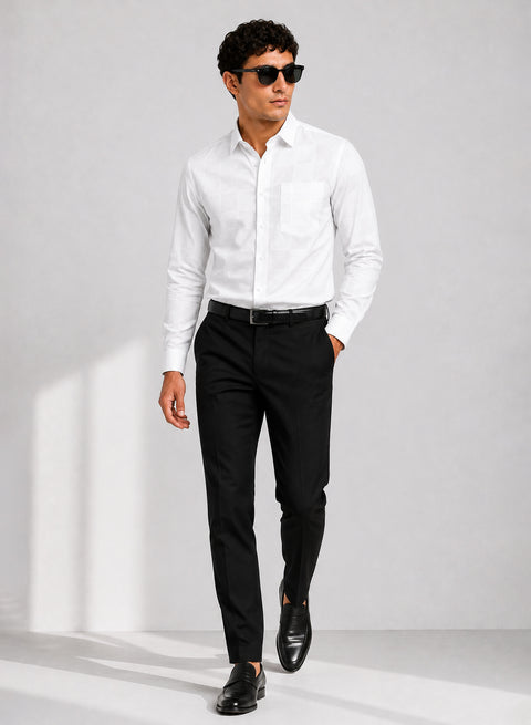 ADRO Men's Textured Windowpane Check Shirt - White