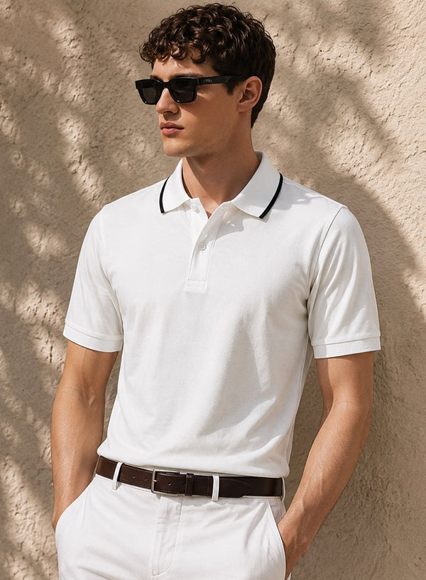 ADRO Mens Polo TShirt | Airtex Cotton Matty Fabric | Regular Fit | Breathable, Durable & Premium Casual Polo T-Shirt for Men | Bright White