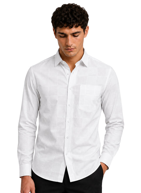 ADRO Men's Textured Windowpane Check Shirt - White