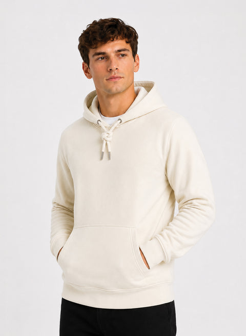 ADRO Hoodie for men | 300 GSM Cotton Fleece Warm & Soft Fabric | Mens Hoodies | Casual Sweatshirt for Winter, Travel & Collage | Regular Fit Hooded Pullover | Ivory Sand