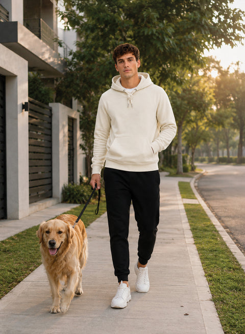 ADRO Hoodie for men | 300 GSM Cotton Fleece Warm & Soft Fabric | Mens Hoodies | Casual Sweatshirt for Winter, Travel & Collage | Regular Fit Hooded Pullover | Ivory Sand