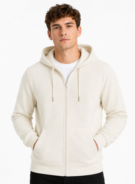 ADRO Zipper Hoodie for Men | 300 GSM Cotton Hoodies | Regular Fit Jacket for Men with Pockets | Sweatshirts with Zipper for Men | Ivory Sand