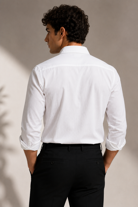 Men's White Cotton Linen Shirt | Textured Casual Shirt