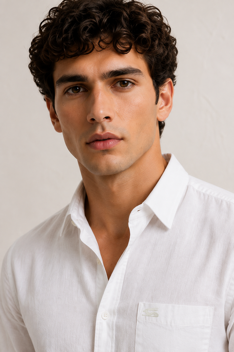 Men's White Cotton Linen Shirt | Textured Casual Shirt