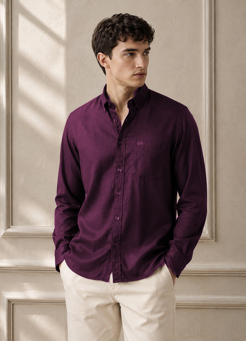 Men's Wine Cotton Linen Shirt | Textured Casual Shirt
